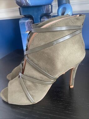 Never worn army green open toe bootie, Size 9